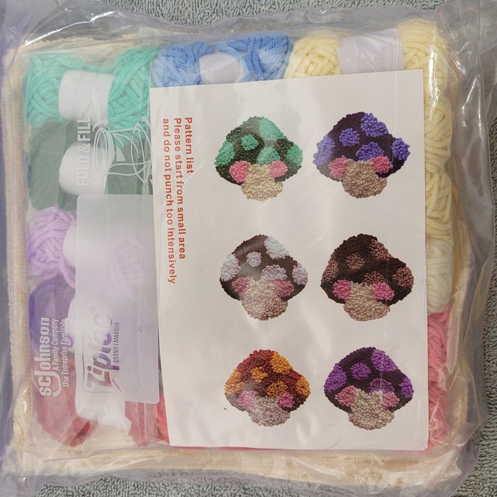 Mushroom Punch Needle Embroidery Kit DIY Colorful Toadstool Craft Set